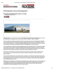 S+S Inspection Moves its North American Headquarters