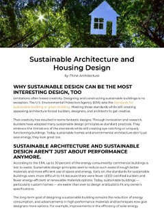 Sustainable Architecture and Housing Design