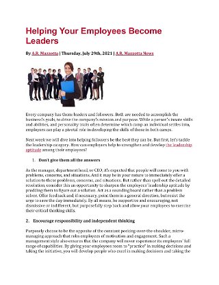 Helping Your Employees Become Leaders