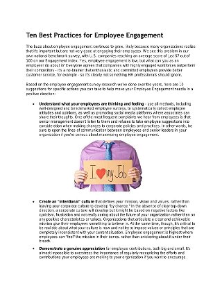 Ten Best Practices for Employee Engagement