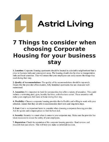 7 Things to consider when choosing Corporate Housing for your business stay