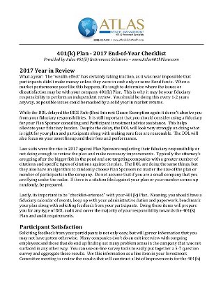 401(k) Plan - 2017 End-of-Year Checklist