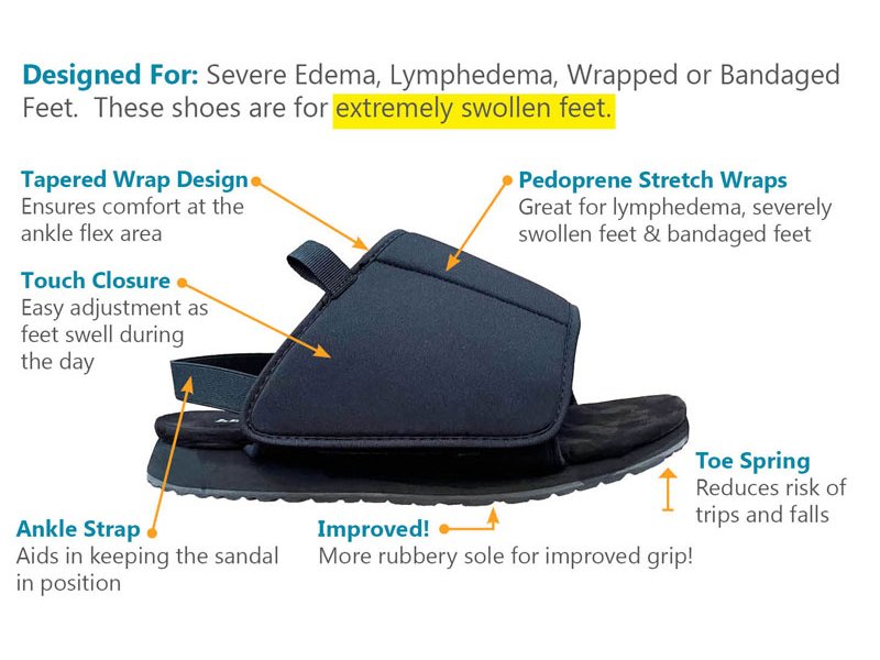 Pedors Classic MAX Wrap Sandals For Lymphedema Black (WRX600) (PAIR)