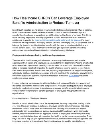 How Healthcare CHROs Can Leverage Employee Benefits Administration to Reduce Turnover