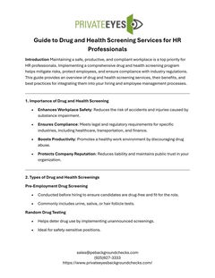 Private Eyes Guide to Drug and Health Screenings