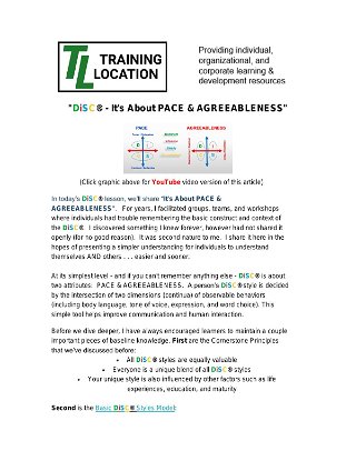"DiSC® - It's About PACE & AGREEABLENESS"