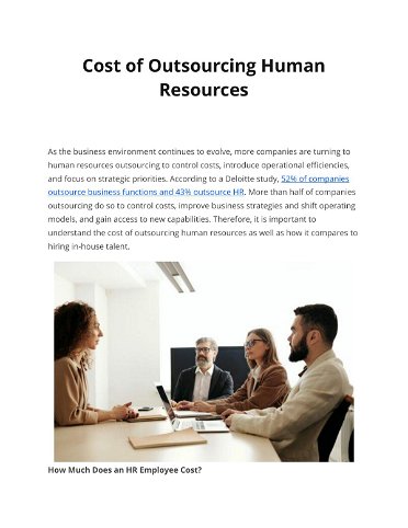 Cost of Outsourcing Human  Resources