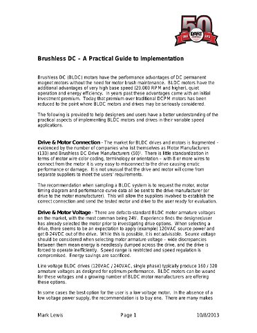 A Practical Guide to DC Brushless Implementation