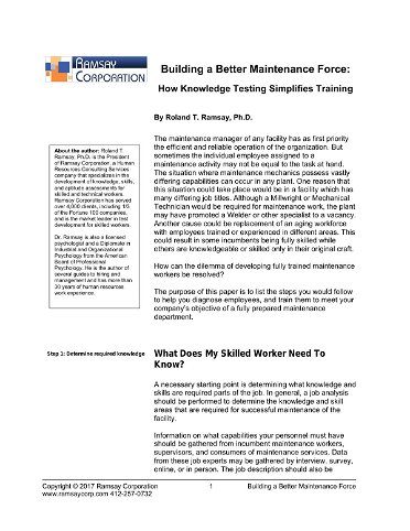 Building a Better Maintenance Force: How Knowledge Testing Simplifies Training