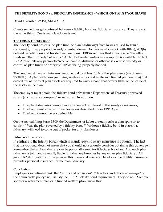 The Fidelity Bond vs. Fiduciary Insurance - Which one MUST you have?
