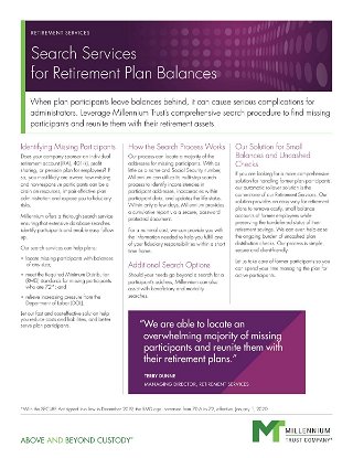 Search services for retirement plan balances