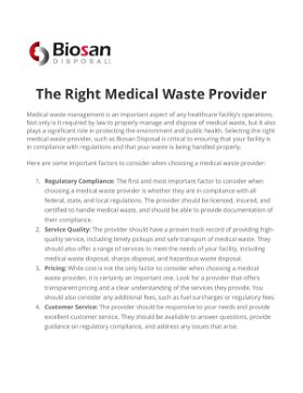 The Right Medical Waste Provider