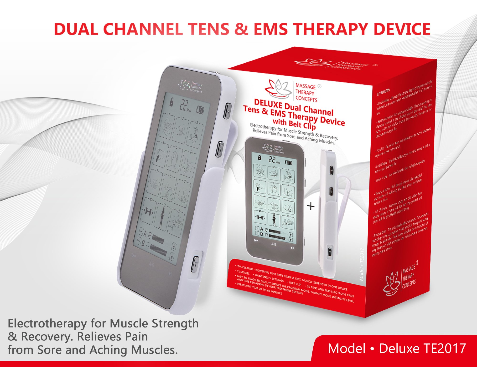 Dual Channel Tens & EMS Therapy Device with Belt Clip