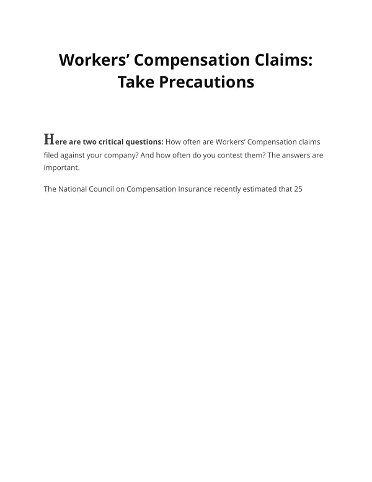 Workers’ Compensation Claims: Take Precautions 