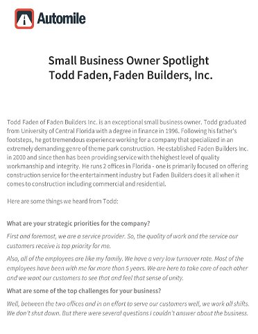 Small Business Owner Spotlight Todd Faden, Faden Builders, Inc.