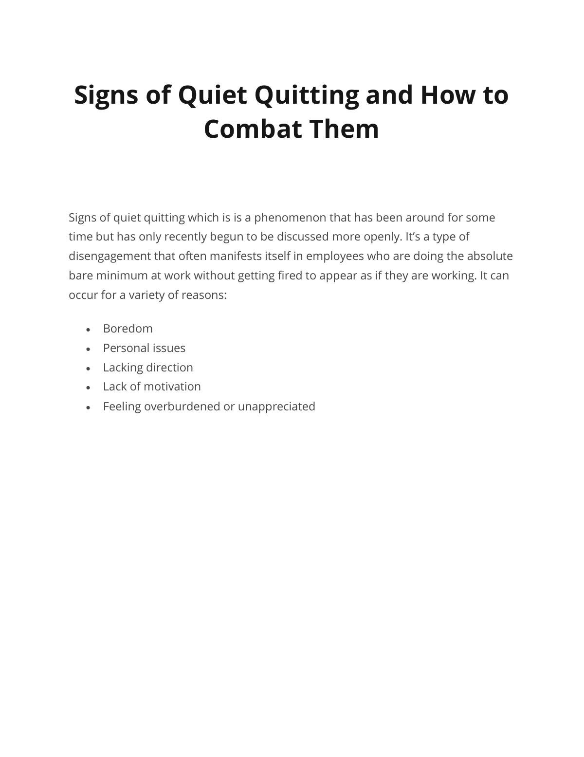 Signs of Quiet Quitting and How to Combat Them