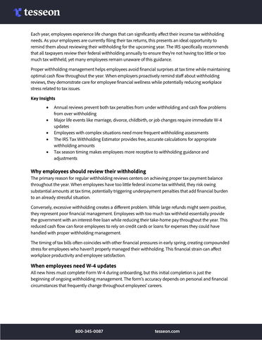 How and Why to Encourage Employees to Review their Withholding Elections