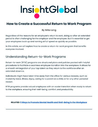 How to Create a Successful Return to Work Program