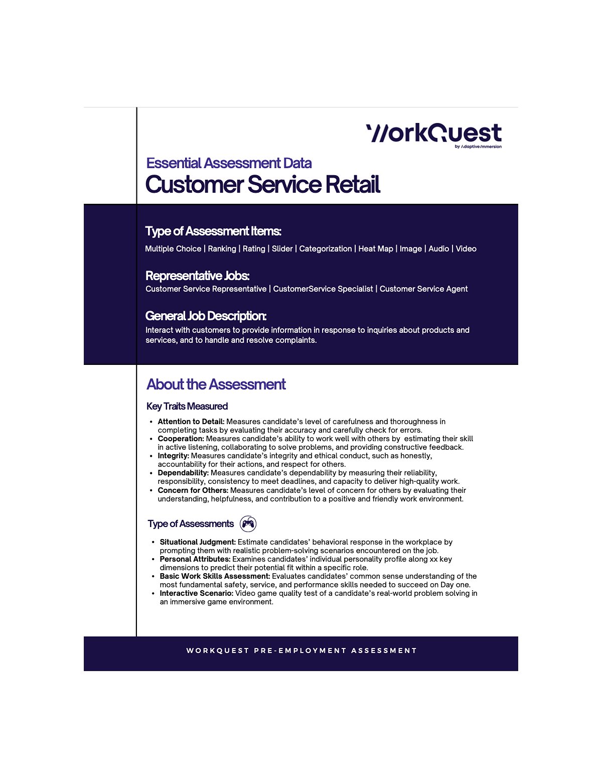 Customer Service Retail Industry Assessment