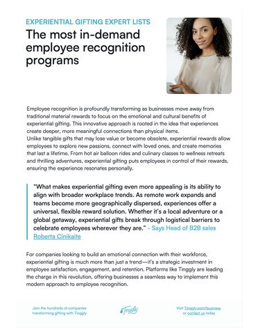 Experiential gifting expert lists the most in-demand employee recognition programs