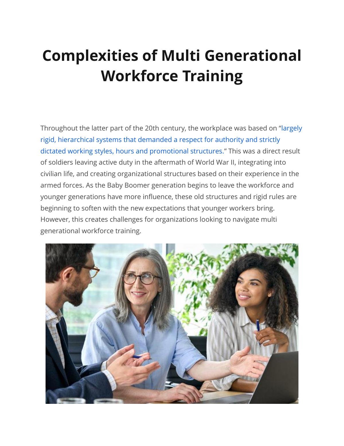 Navigating the Complexities of Multi Generational  Workforce Training