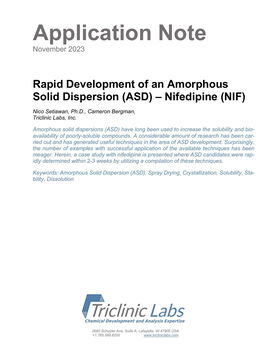 Rapid Development of an Amorphous Solid Dispersion (ASD) – Nifedipine (NIF) 