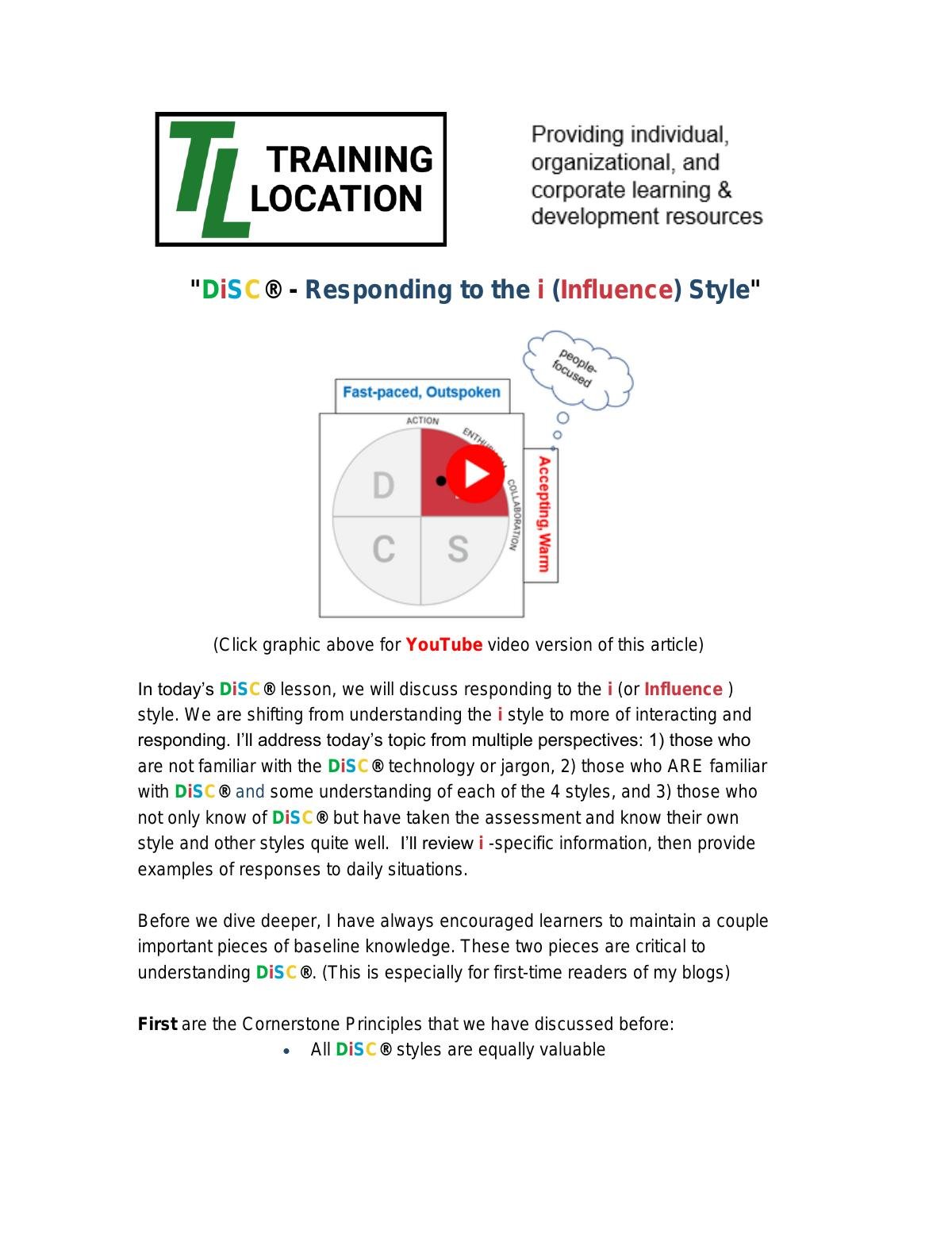 "DiSC® - Responding to the i (Influence) Style"