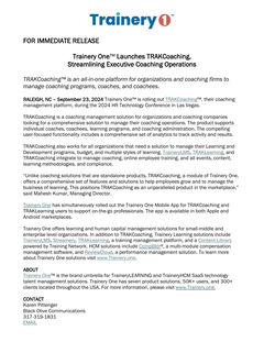 Trainery One™ Launches TRAKCoaching,  Streamlining Executive Coaching Operations