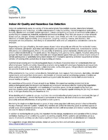 Indoor Air Quality and Hazardous Gas Detection 