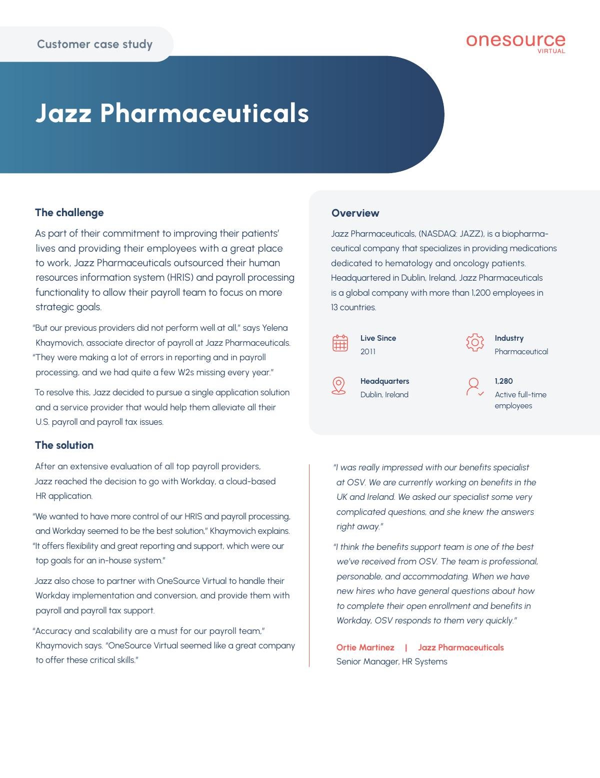 Jazz Pharmaceuticals - Payroll Services - Case Study