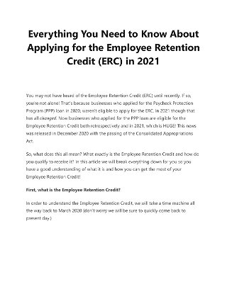 Everything You Need to Know About Applying for the Employee Retention Credit (ERC) in 2021