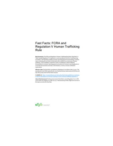 Fast Facts: FCRA and Regulation V Human Trafficking Rule