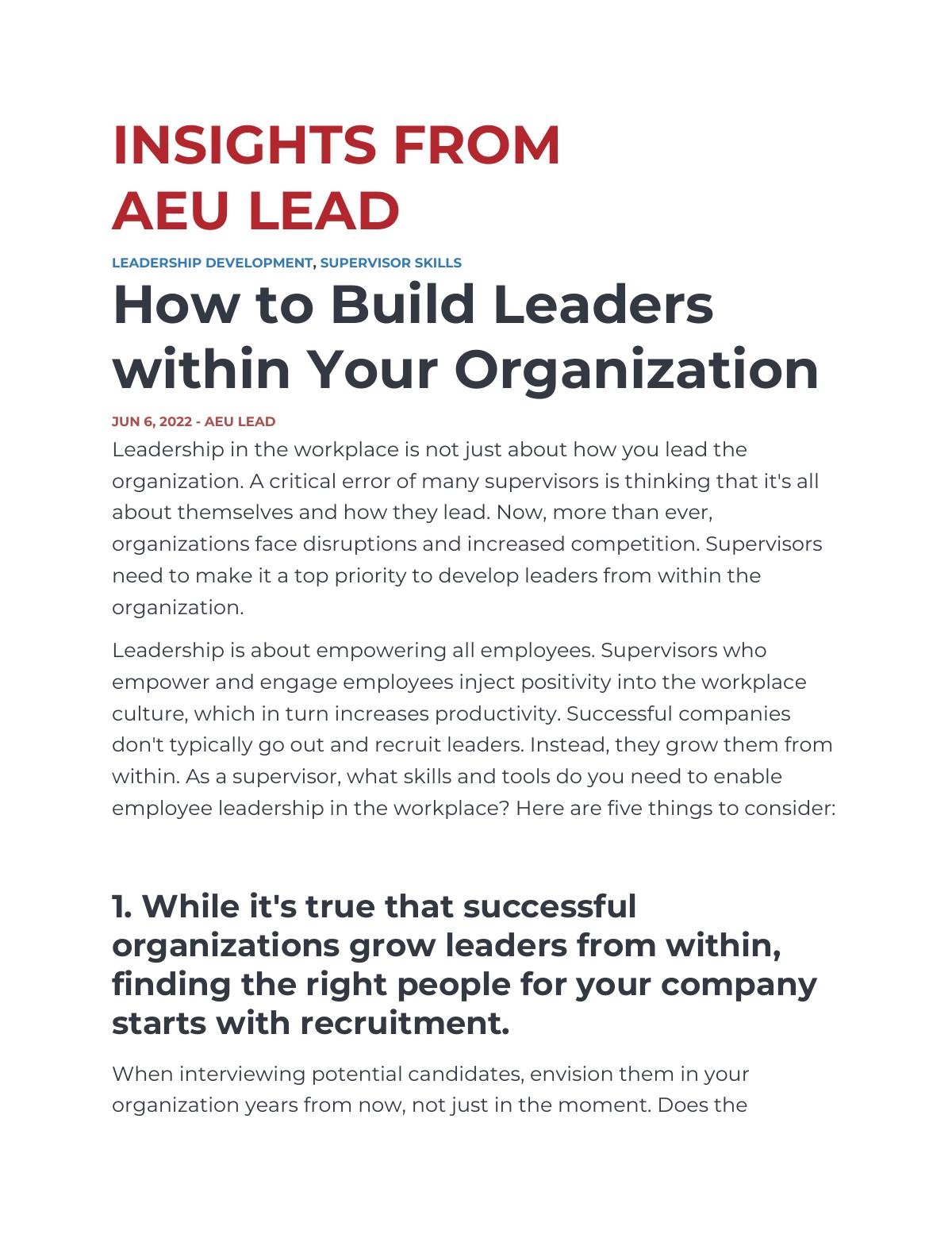 How to Build Leaders within Your Organization