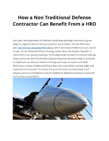 How a Non Traditional Defense  Contractor Can Benefit From a HRO