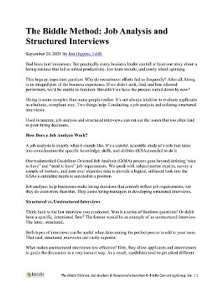 Methodology: Job Analysis and Structured Interviews