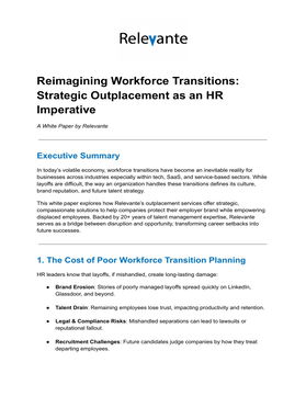 Reimagining Workforce Transitions:  Strategic Outplacement as an HR  Imperative 