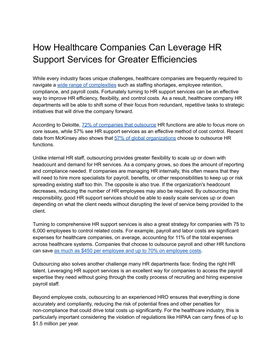 How Healthcare Companies Can Leverage HR Support Services for Greater Efficiencies