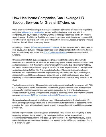 How Healthcare Companies Can Leverage HR Support Services for Greater Efficiencies