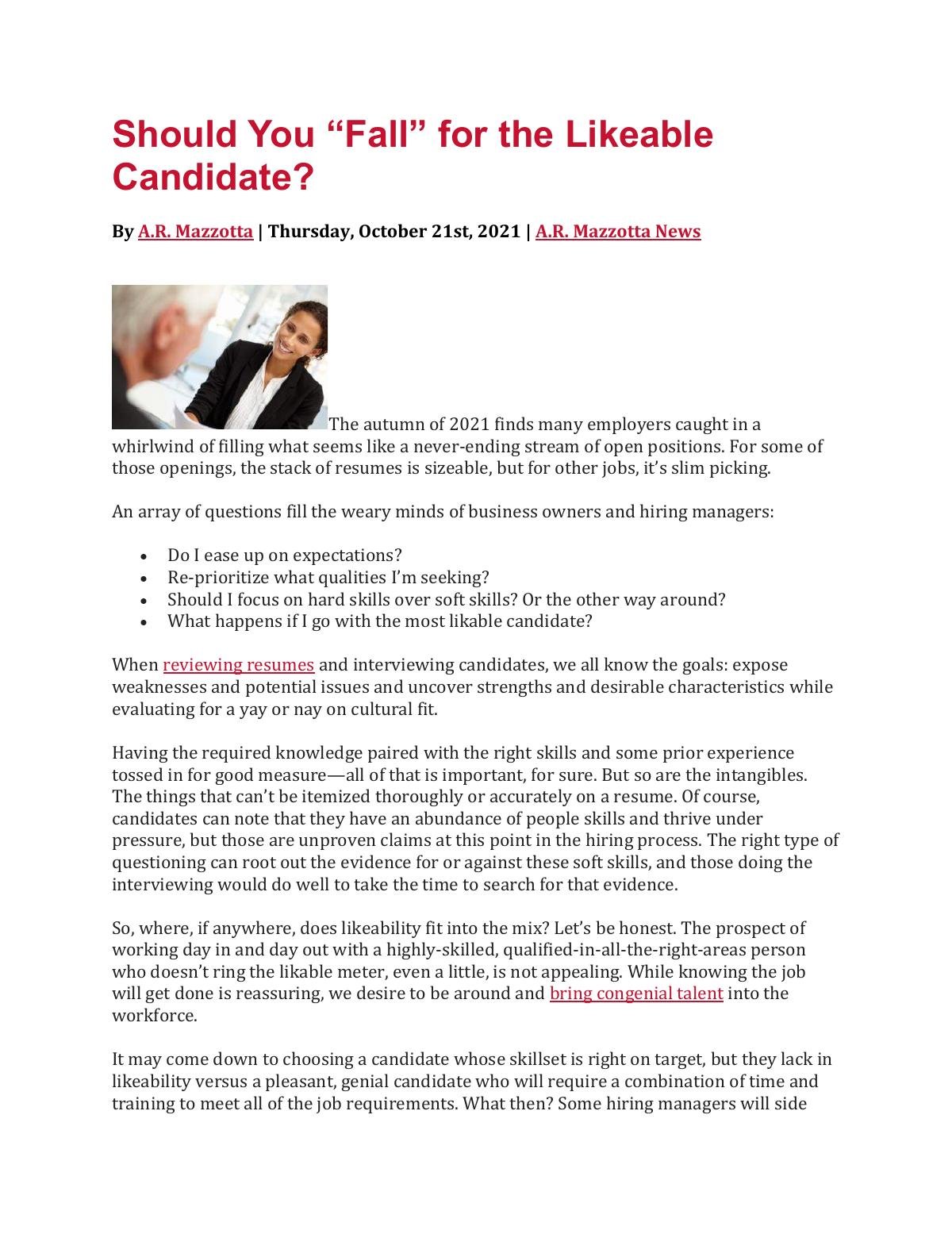Should You "Fall" for the Likeable Candidate?