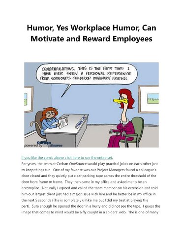 Humor, Yes Workplace Humor, Can Motivate and Reward Employees