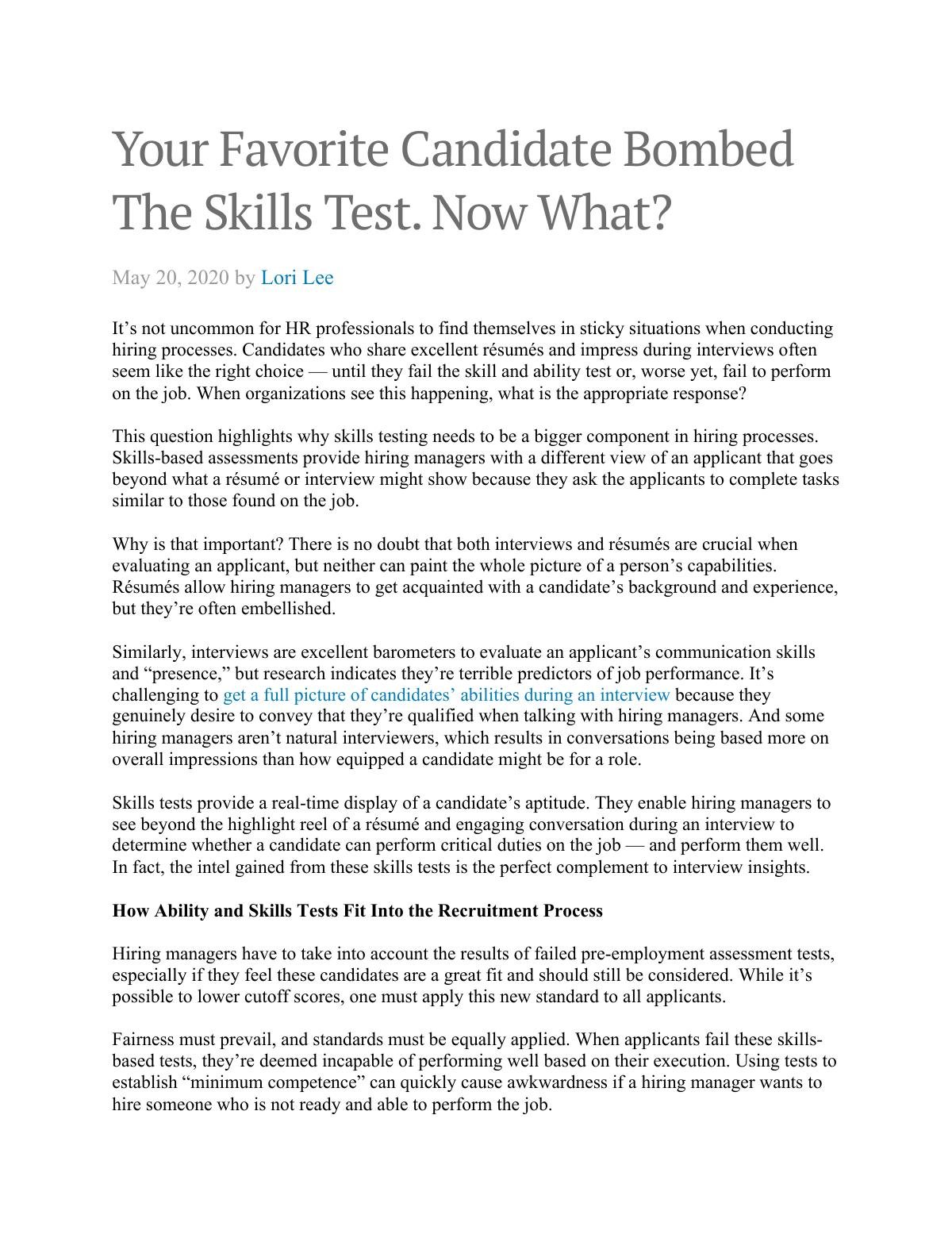 Your Favorite Candidate Bombed the Skills Test. Now What?