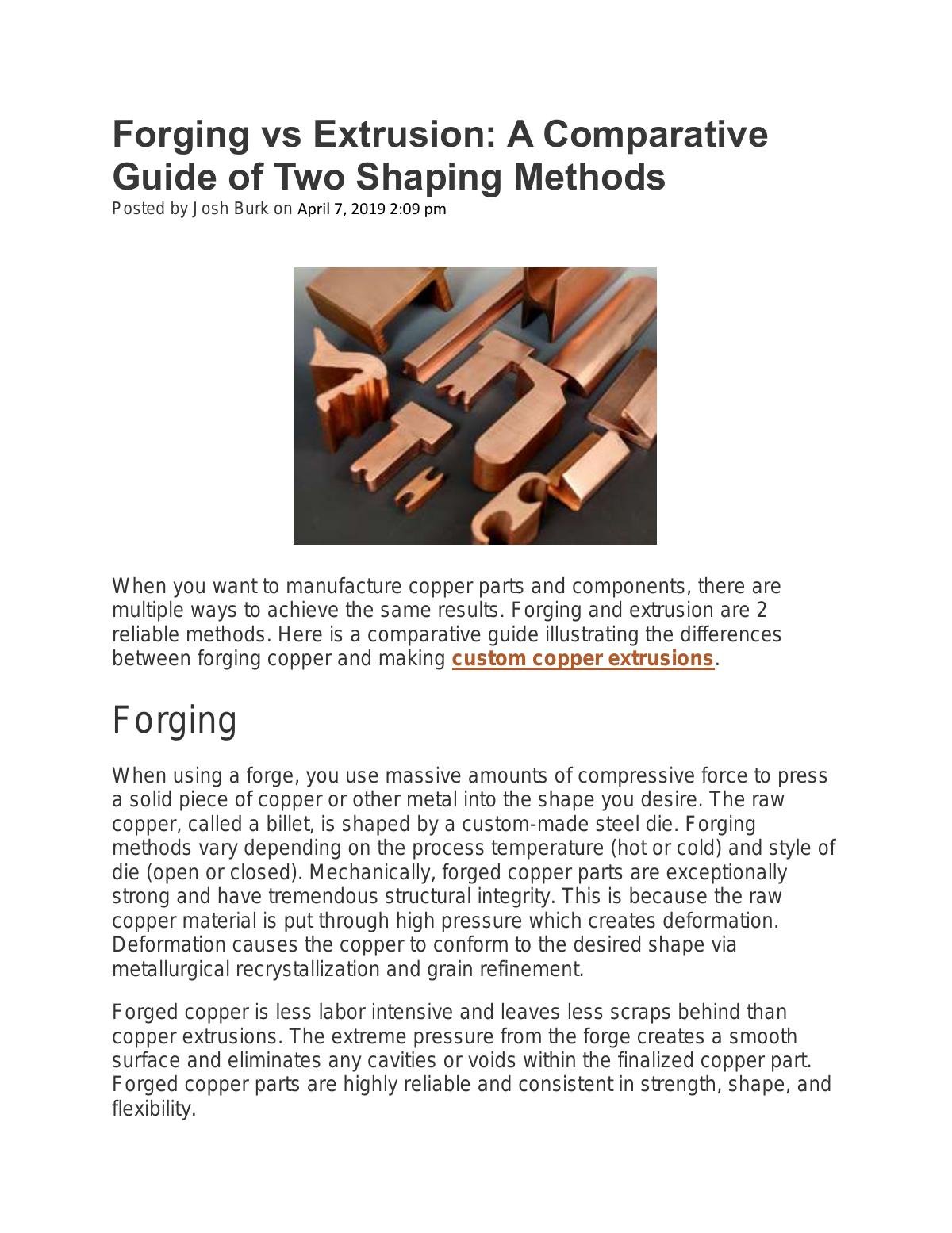 Forging vs Extrusion: A Comparative Guide of Two Shaping Methods