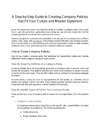 A Step-by-Step Guide to Creating Company Policies that Fit Your Culture and Mission Statement 