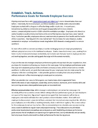 Establish. Track. Report.  Performance Goal Setting for Remote Employee Success