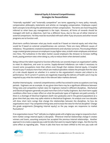 Internal Equity & External Competitiveness: Strategies for Reconciliation