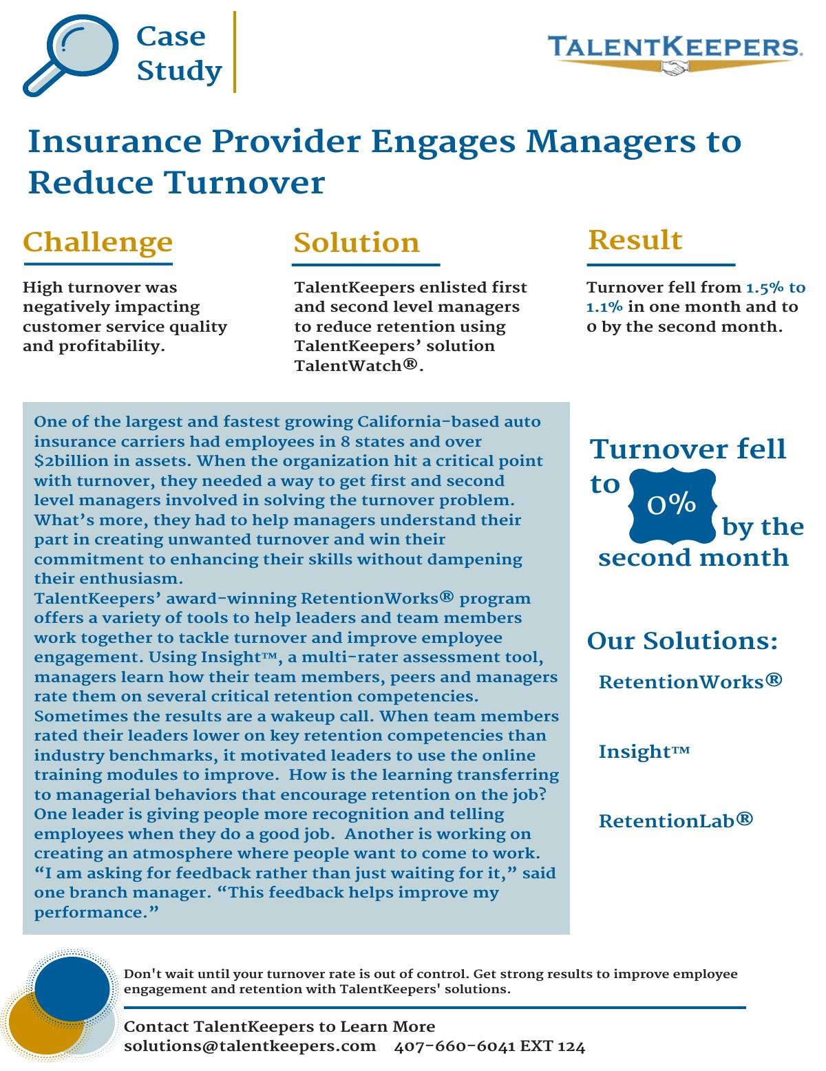 Insurance Provider Engages Managers to Reduce Turnover Case Study