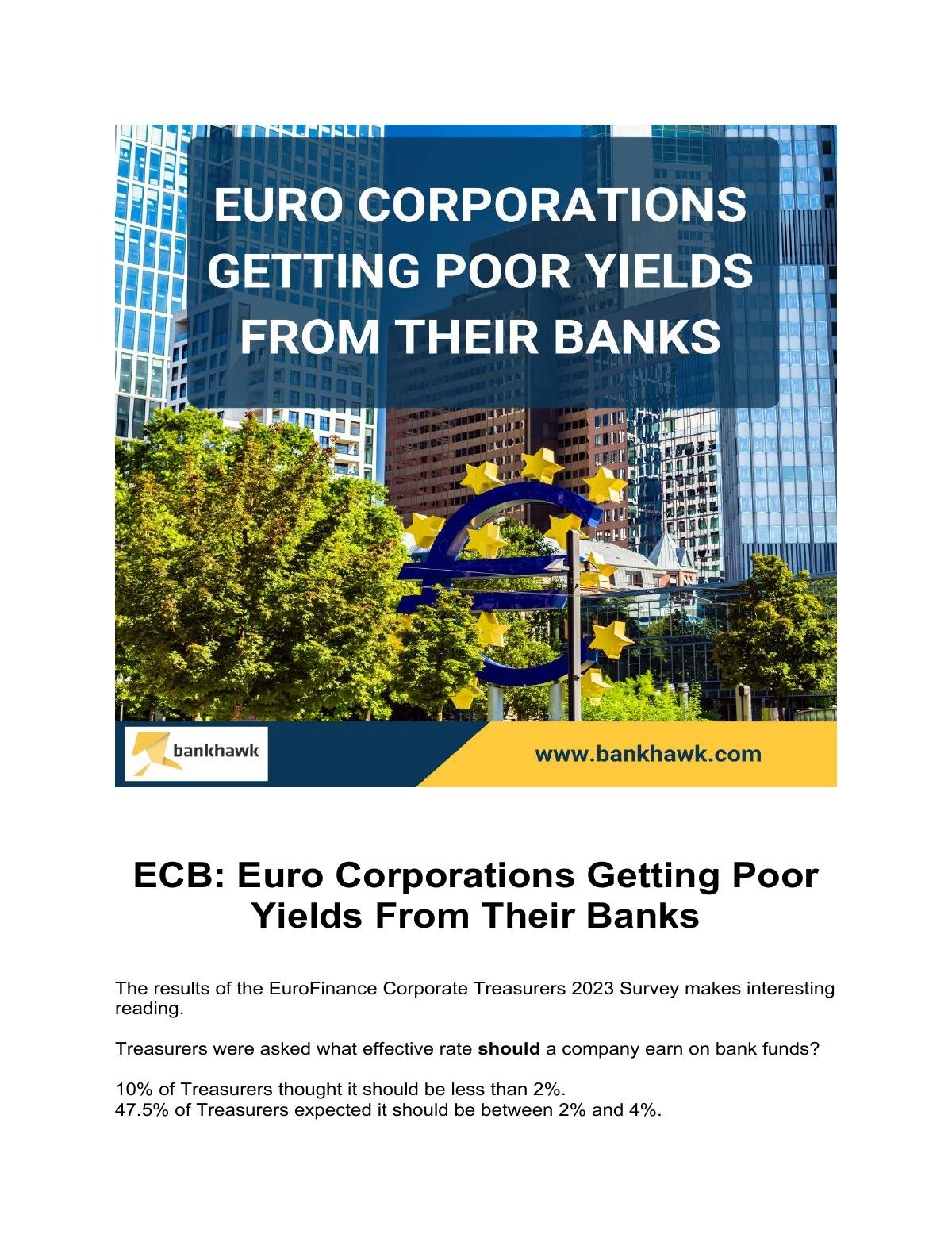 ECB: Euro Corporations Getting Poor Yields From Their Banks
