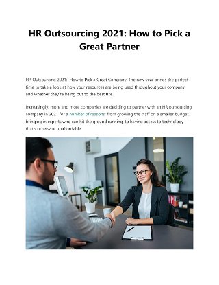 HR Outsourcing 2021: How to Pick a Great Partner 