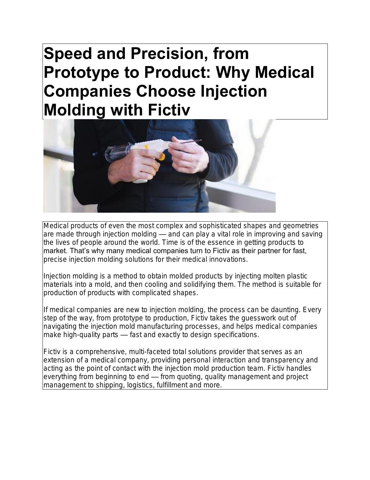 Speed and Precision, from Prototype to Product: Why Medical Companies Choose Injection Molding with Fictiv