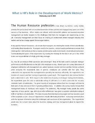 What is HR’s Role in the Development of Work Metrics?